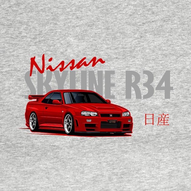 Nissan Skyline GTR r34 Red, JDM Car by T-JD